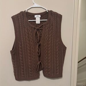 Brown Cable Knit Sweater Vest